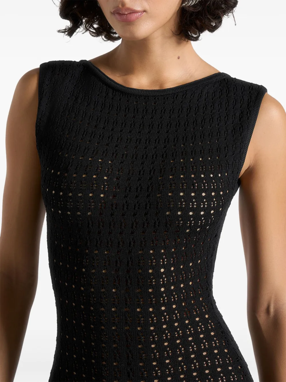 Manière De Voir Keyla Pointelle Mini Dress In Black