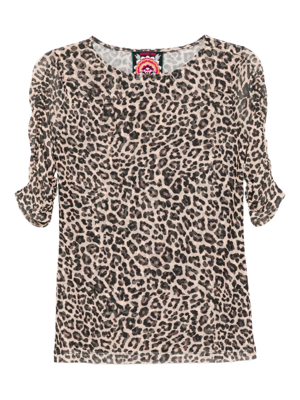 Johnny Was ruched-sleeved mesh top | Brown | Image 1