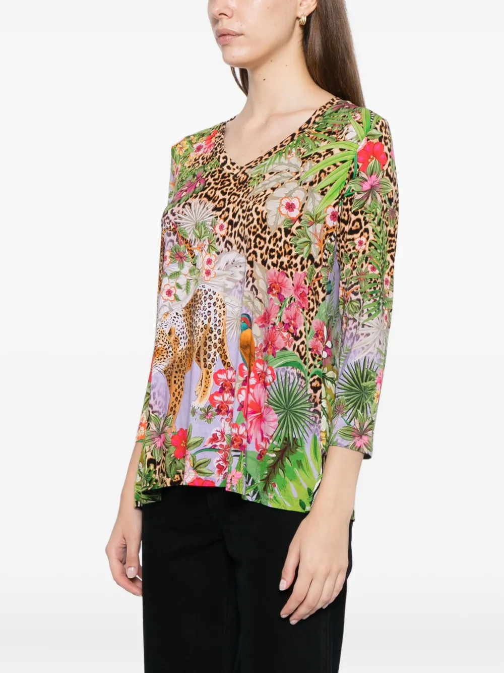 Johnny Was T-shirt met 3 4 mouwen en V-hals Bruin