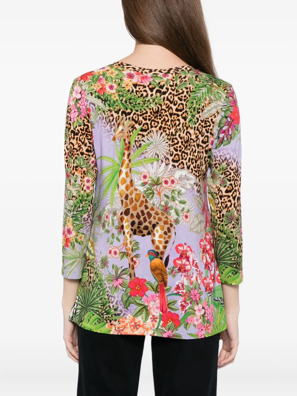 Johnny Was T-shirt met 3 4 mouwen en V-hals Bruin