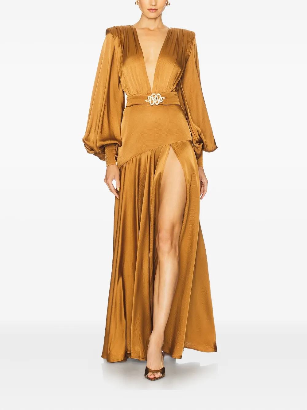 Bronx And Banco Carmen Belted Maxi Dress In Brown