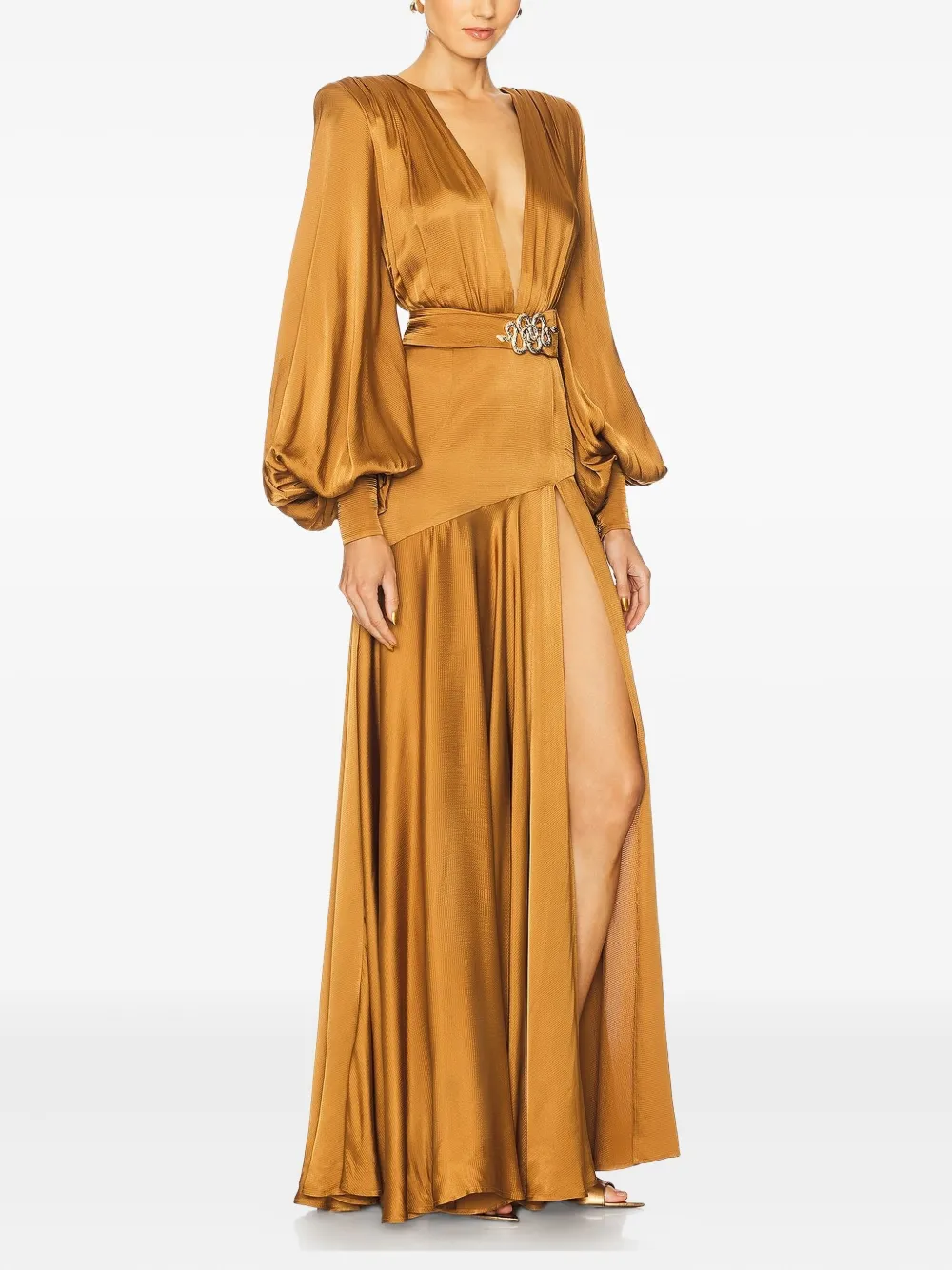 Bronx And Banco Carmen Belted Maxi Dress In Brown