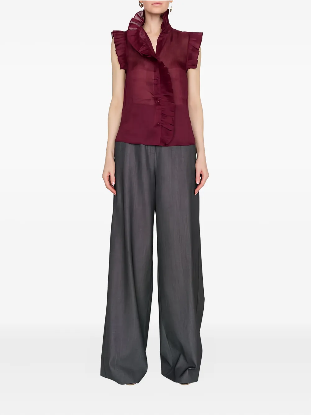 Christy Lynn Marfa Ruffled Blouse In Burgundy