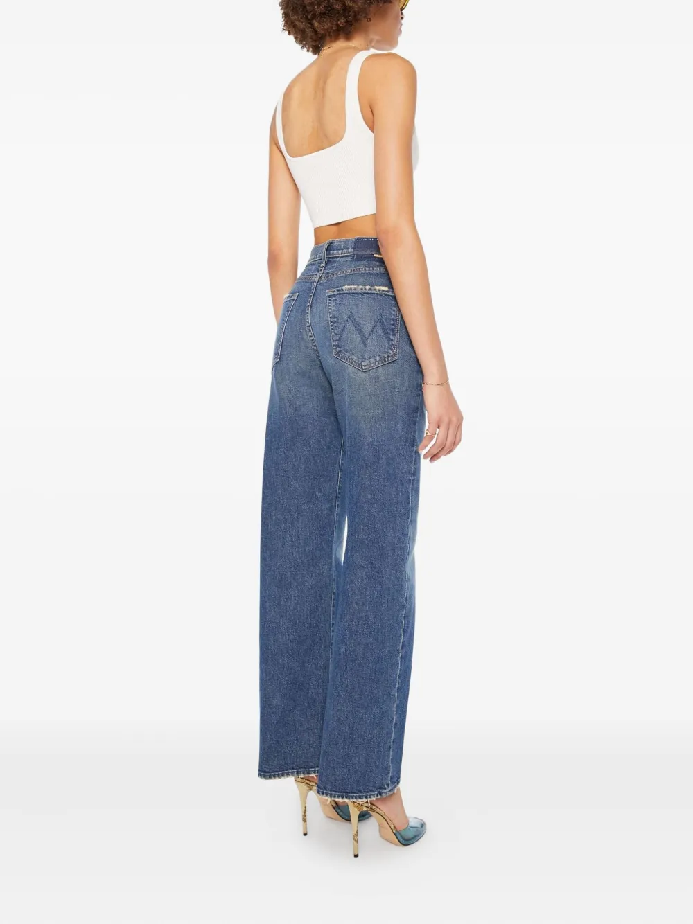 Mother The Lasso Sneak Distressed Jeans In Blue