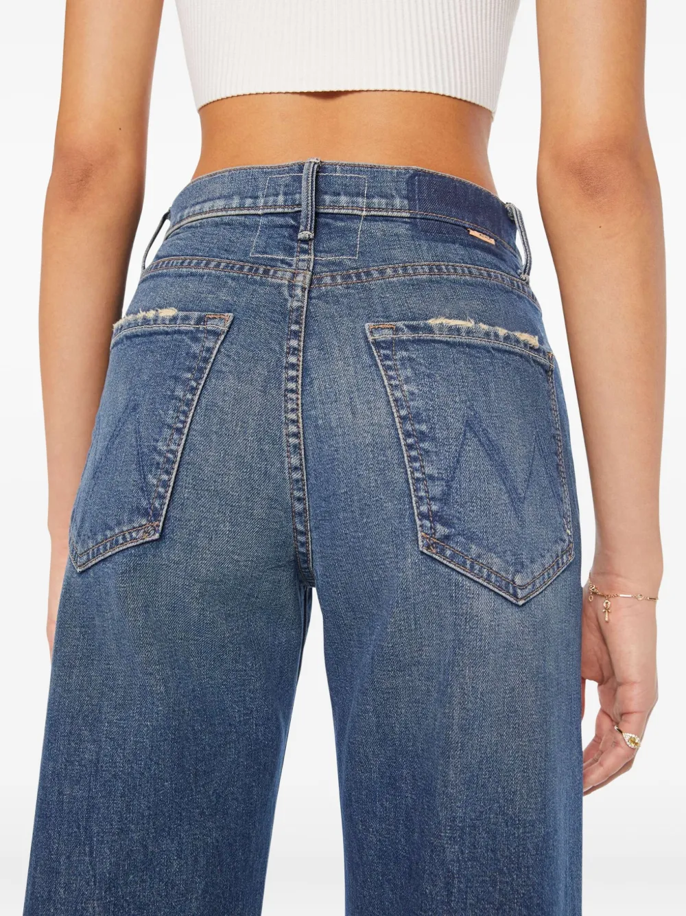 Mother The Lasso Sneak Distressed Jeans In Blue
