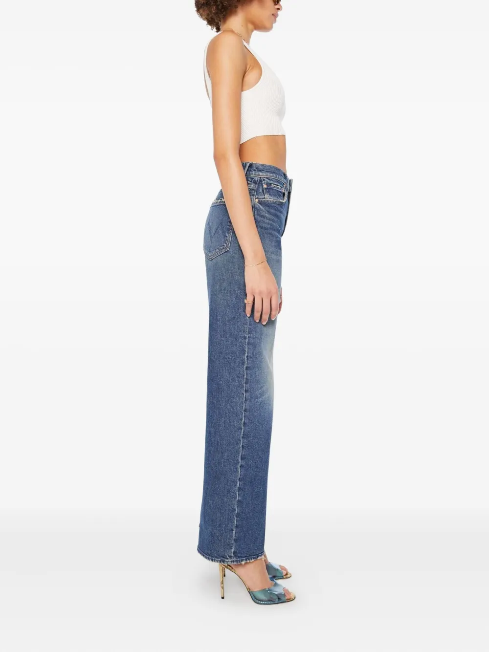 Mother The Lasso Sneak Distressed Jeans In Blue