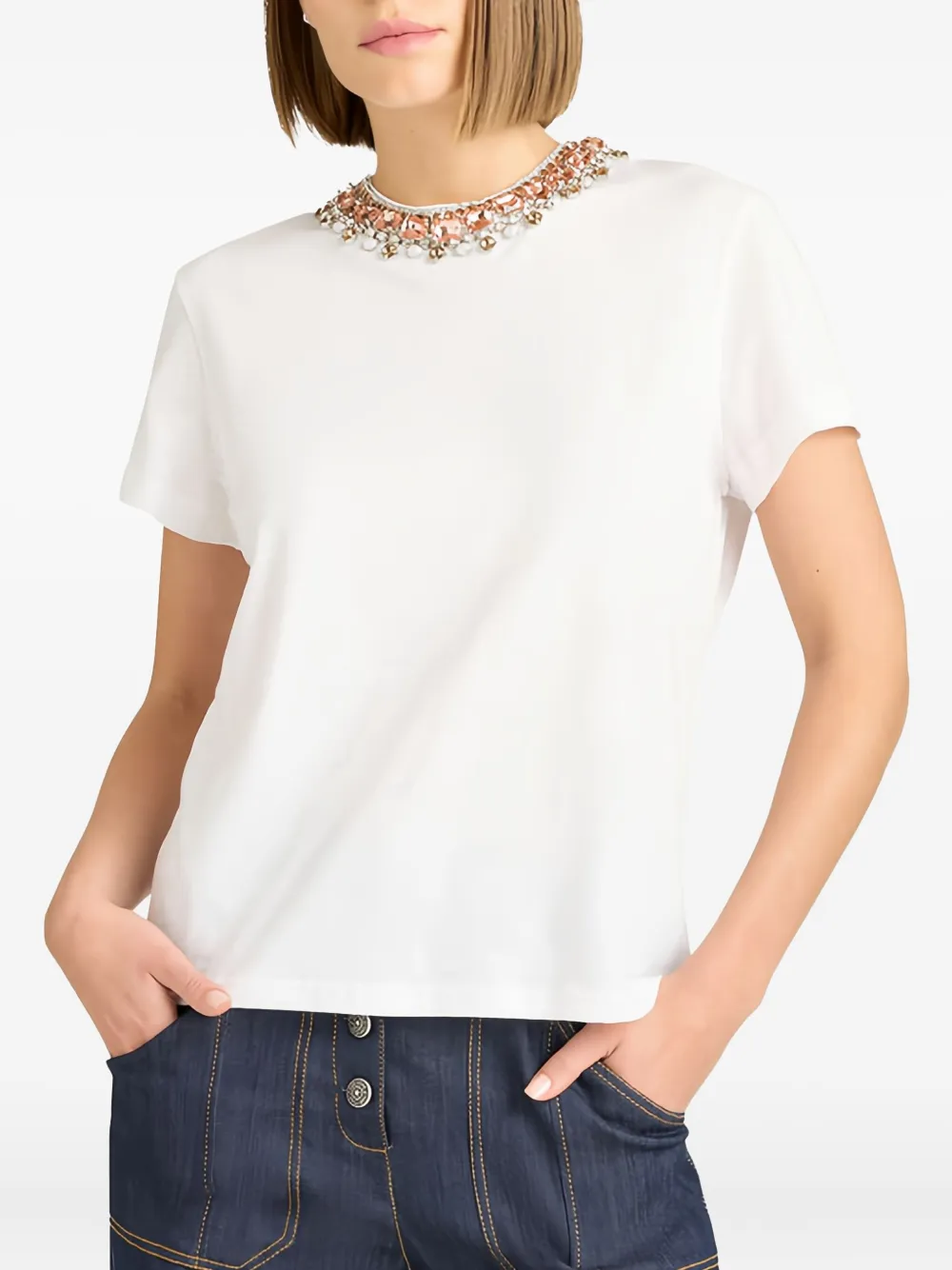 Cinq À Sept Danielle Pearl Rhinestone T-shirt In White