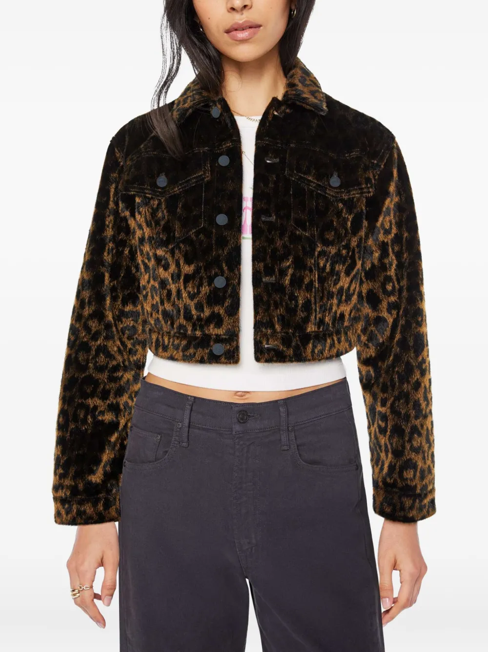 Mother The Short Stack Leopard Jacket In Brown