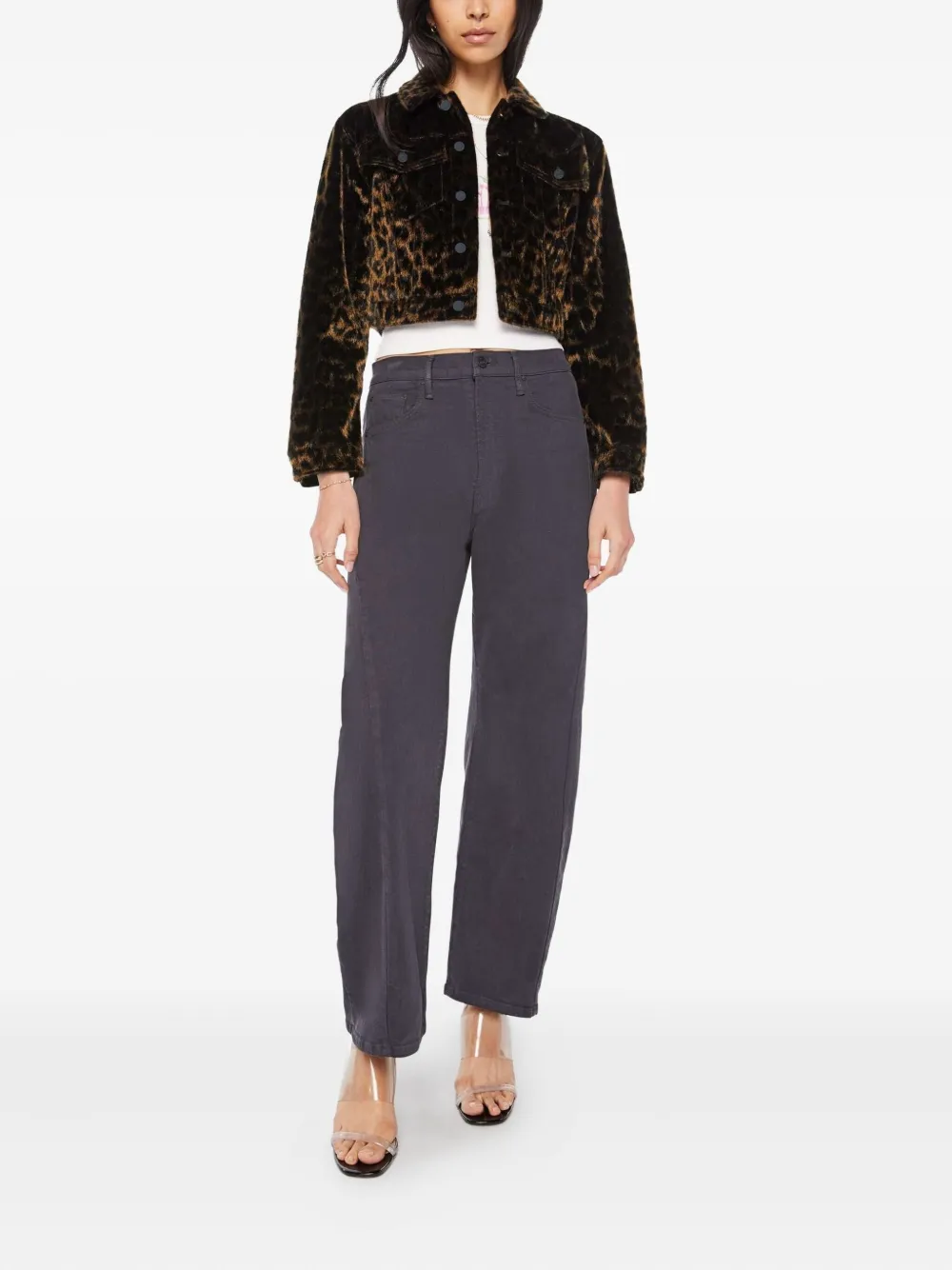 Mother The Short Stack Leopard Jacket In Brown