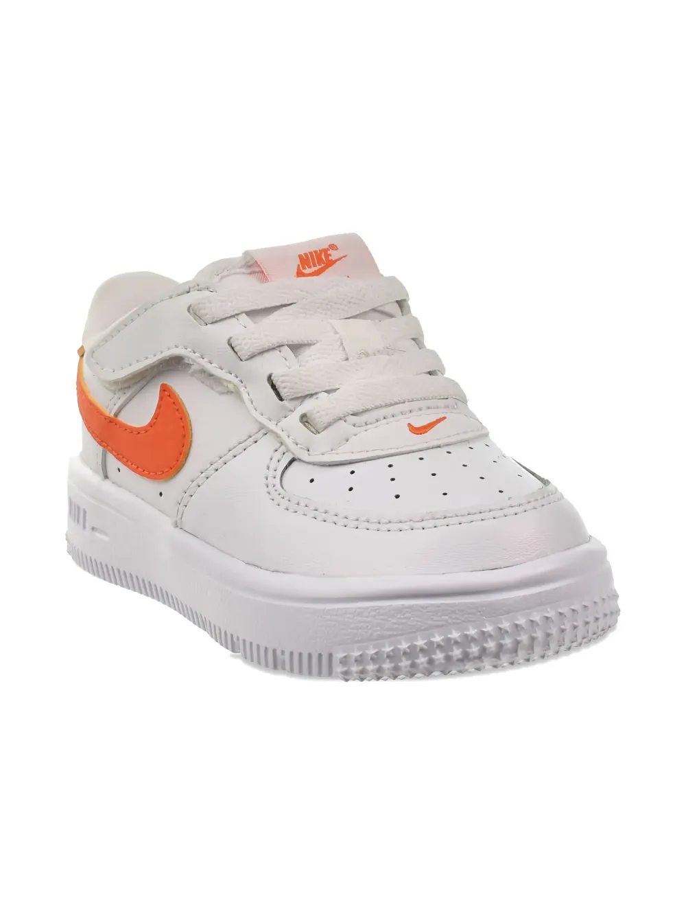 Nike Kids Air Force 1 Low EasyOn "White White Safety Orange" sneakers