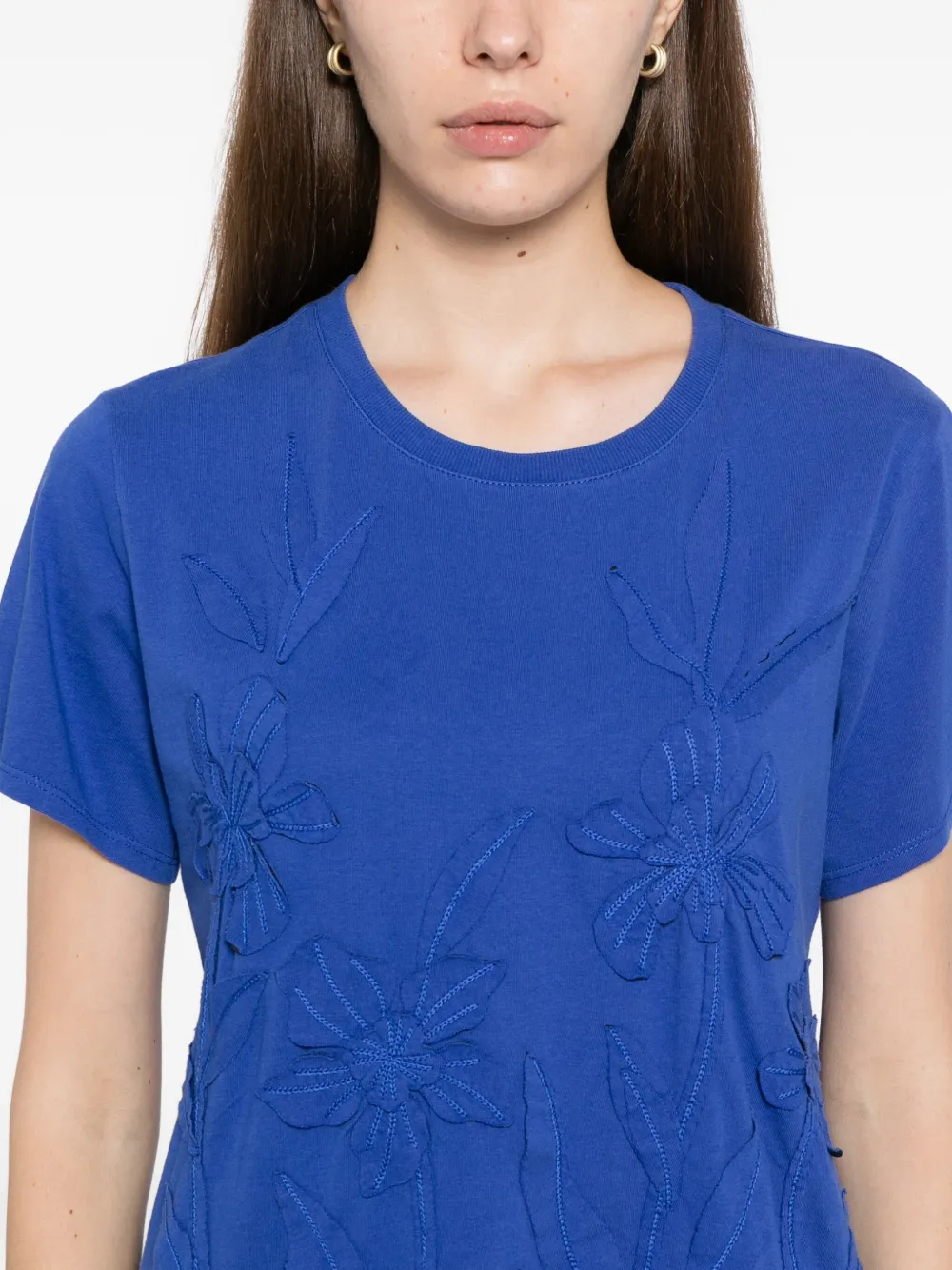 Johnny Was T-shirt met geborduurde bloemen Blauw