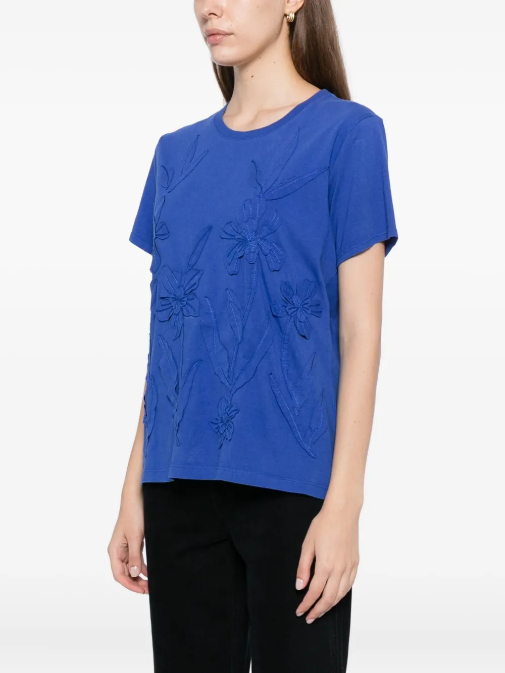 Johnny Was T-shirt met geborduurde bloemen Blauw