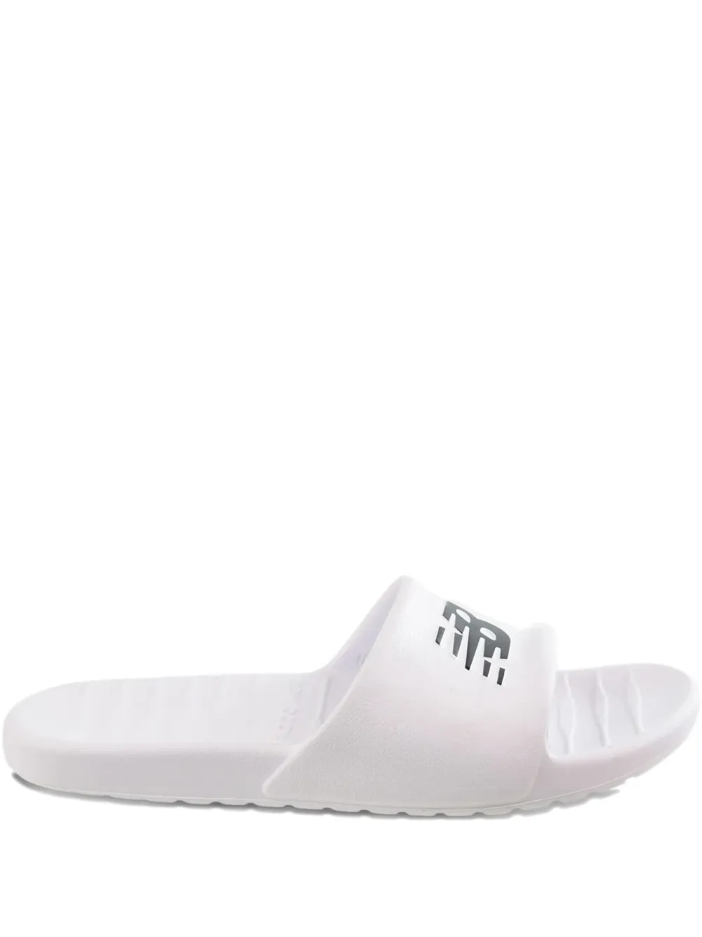 New Balance 4E logo-embossed slides White