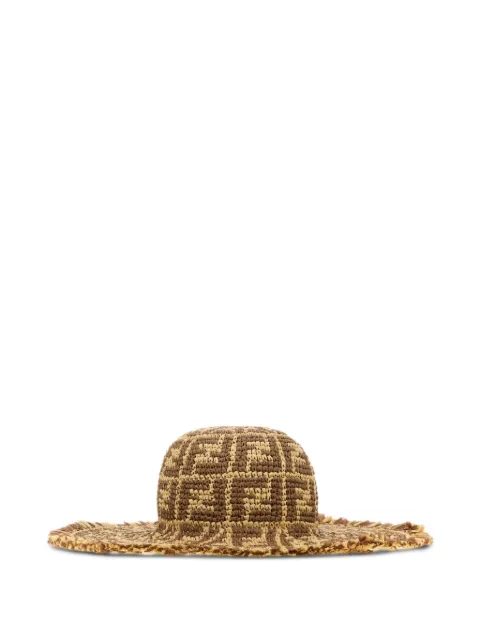 FENDI FF-pattern fringed raffia hat