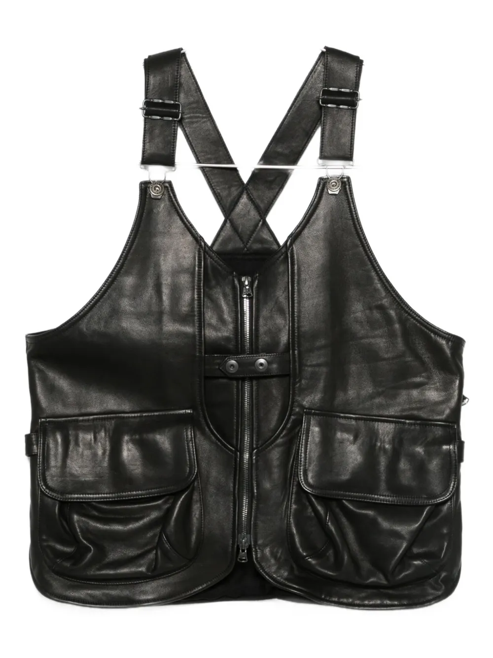 Yohji Yamamoto pocketed leather waistcoat | Black | Image 1