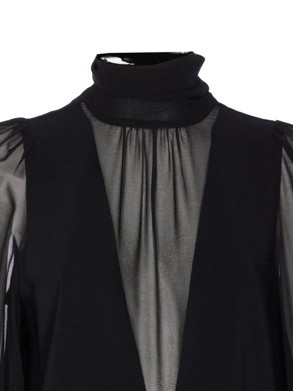 Pinko Dress With Georgette Sleeves And High Neck In Black