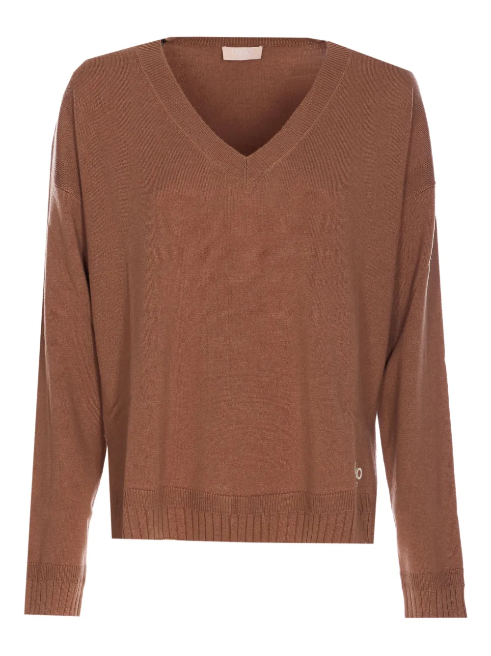 LIU JO logo-embroidered V-neck top | Brown | Image 1