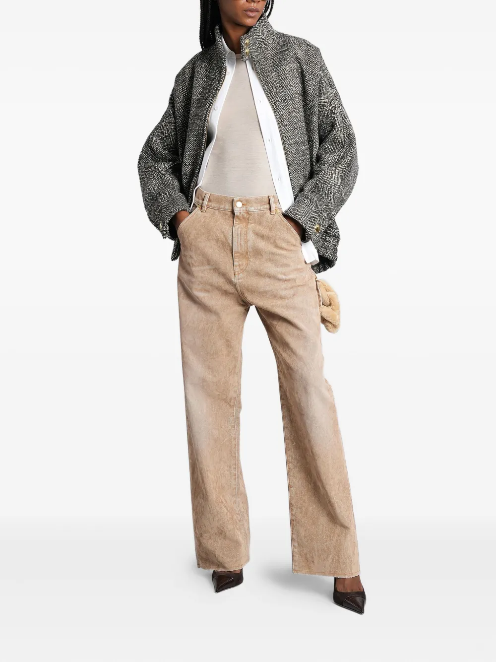 DARKPARK side-embellishment bleached wide-leg jeans - Beige
