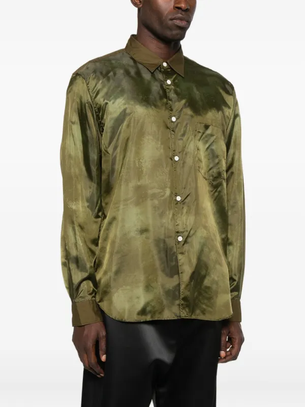 Comme Des Garons Satin-finish Men Shirt Long-Sleeve - Green Comme Des Garons Satin-finish Men Shirt Long-Sleeve - Green