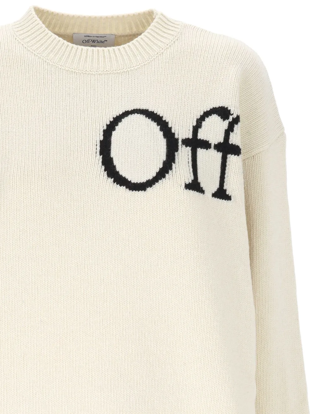 Off-white Ribbed Collar And Cuffs Knit Sweater In White