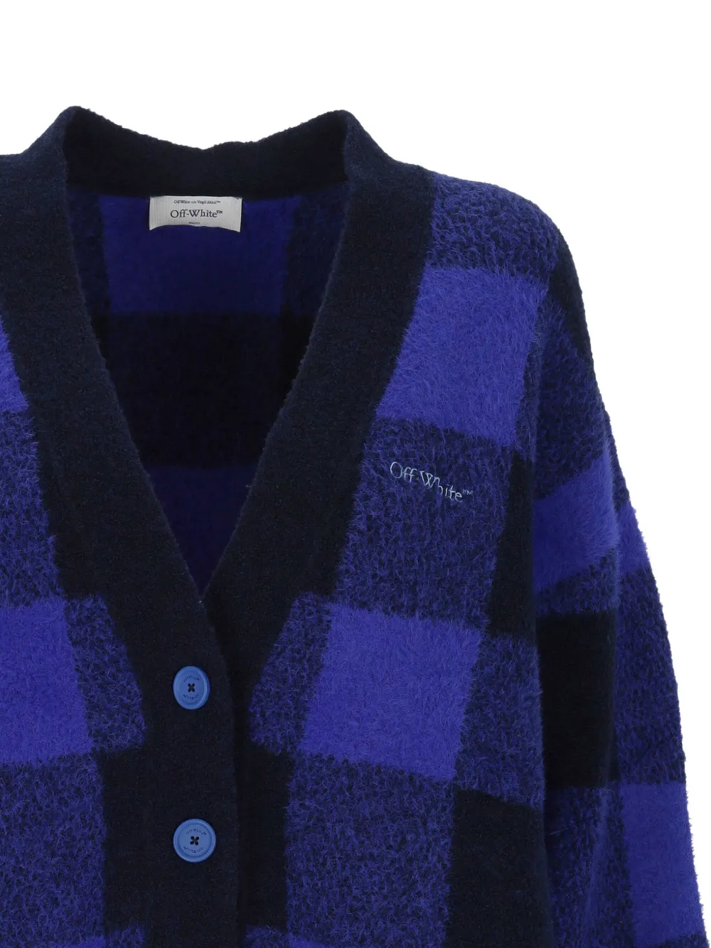 Off-white Jacquard Check Knit Cardigan In Blue