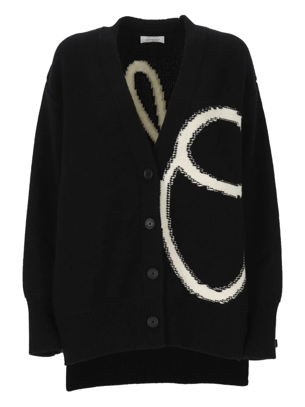 Off-White logo-intarsia wool cardigan | Black | Image 1
