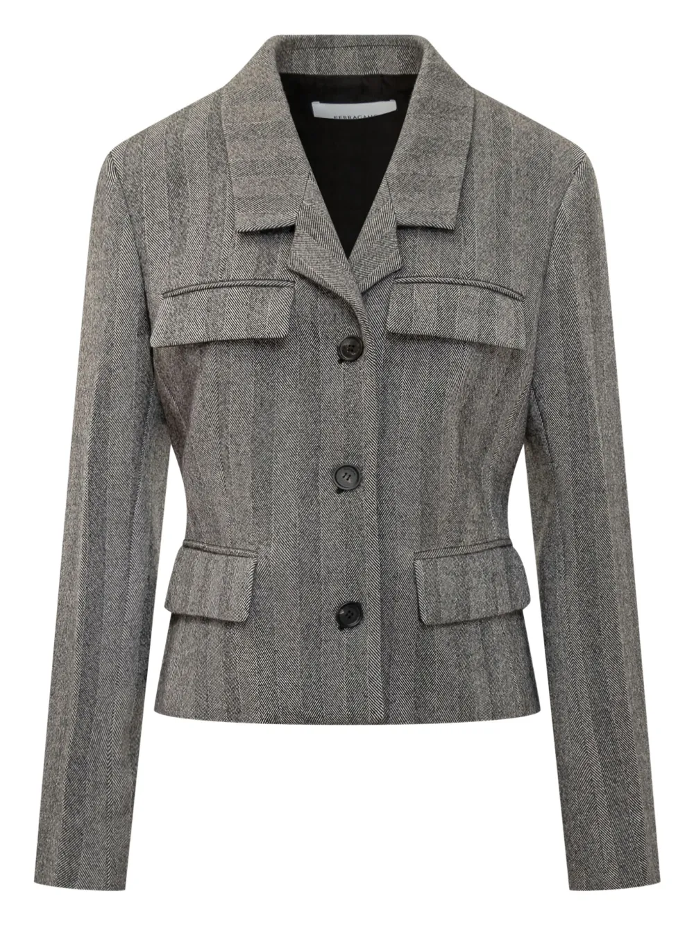 Ferragamo Herringbone Multi-pocket Jacket In Gray
