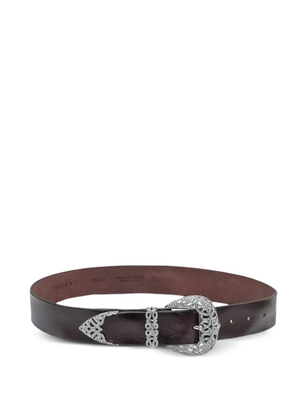 Crystal Embellished Brown Leather Belt BAR H EQUINE Red Beaded Black Crystal Hand Carved Western  main image 2