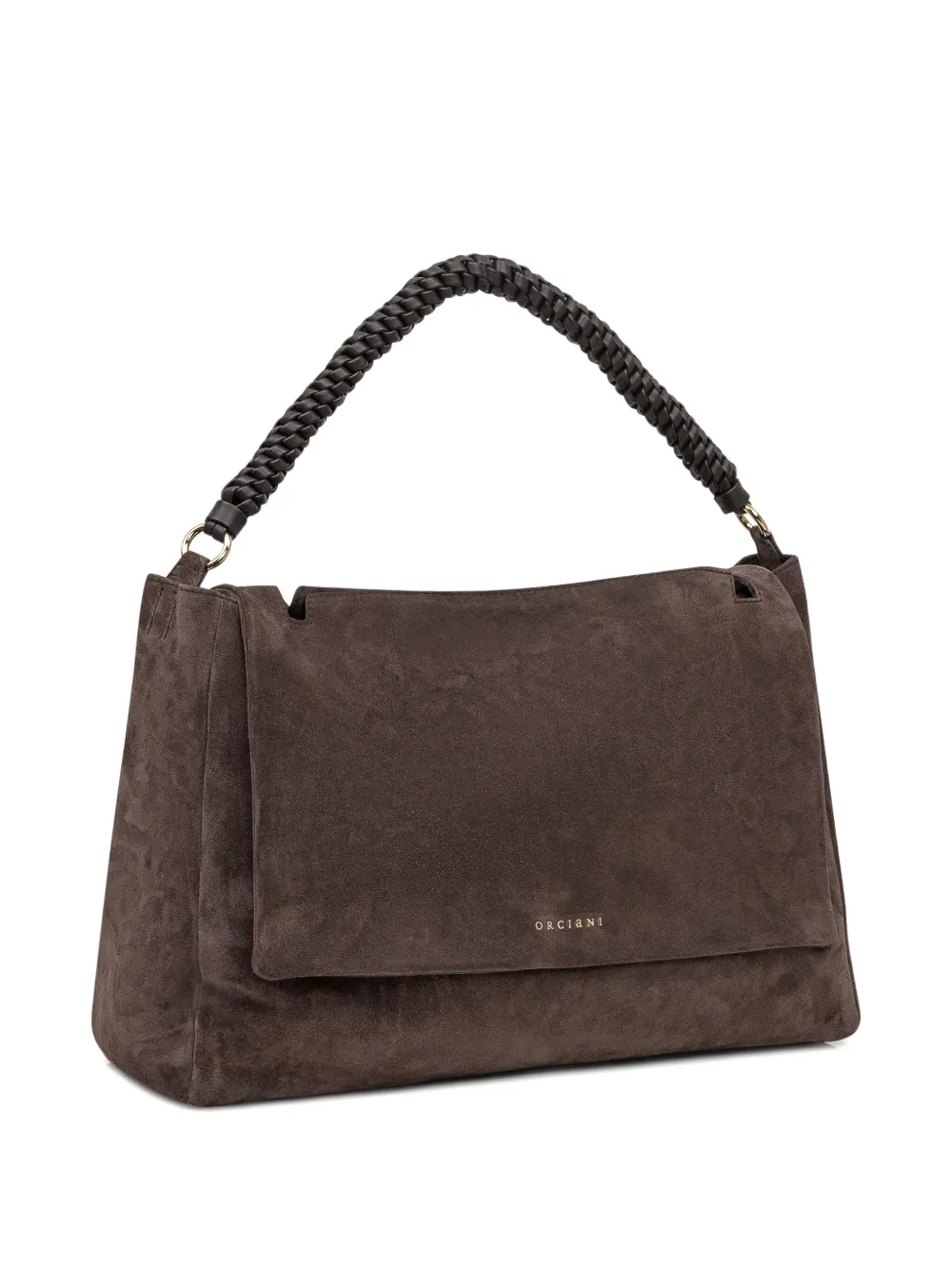 Orciani Large Sveva Peach Xl Braided-handle Suede Tote Bag In Brown