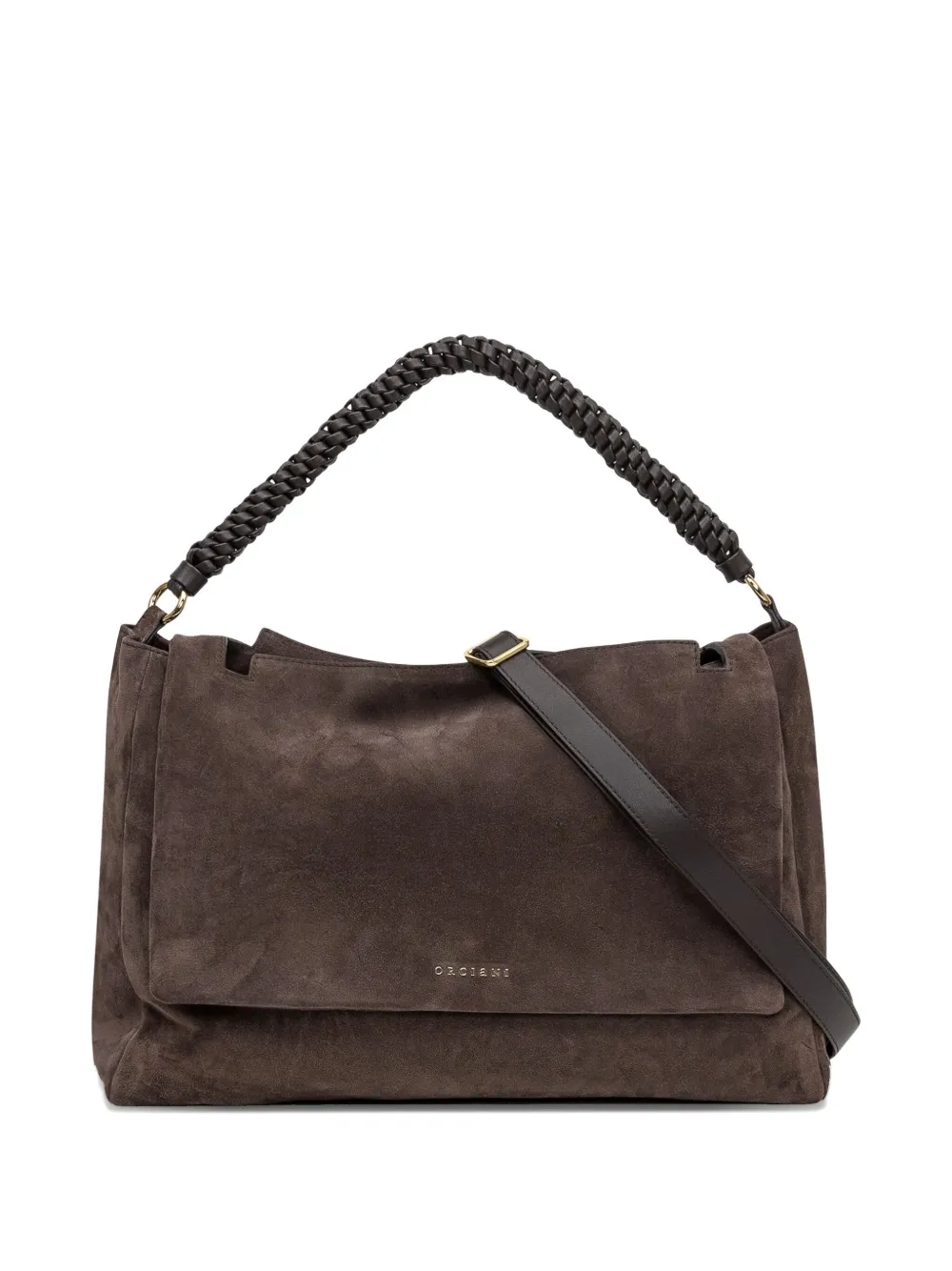 Orciani Large Sveva Peach Xl Braided-handle Suede Tote Bag In Brown