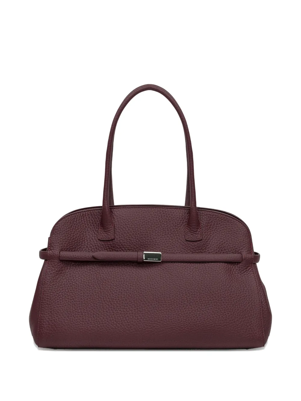 Orciani Bordeaux Leather Hand Bag With Metallic Detailing In Red