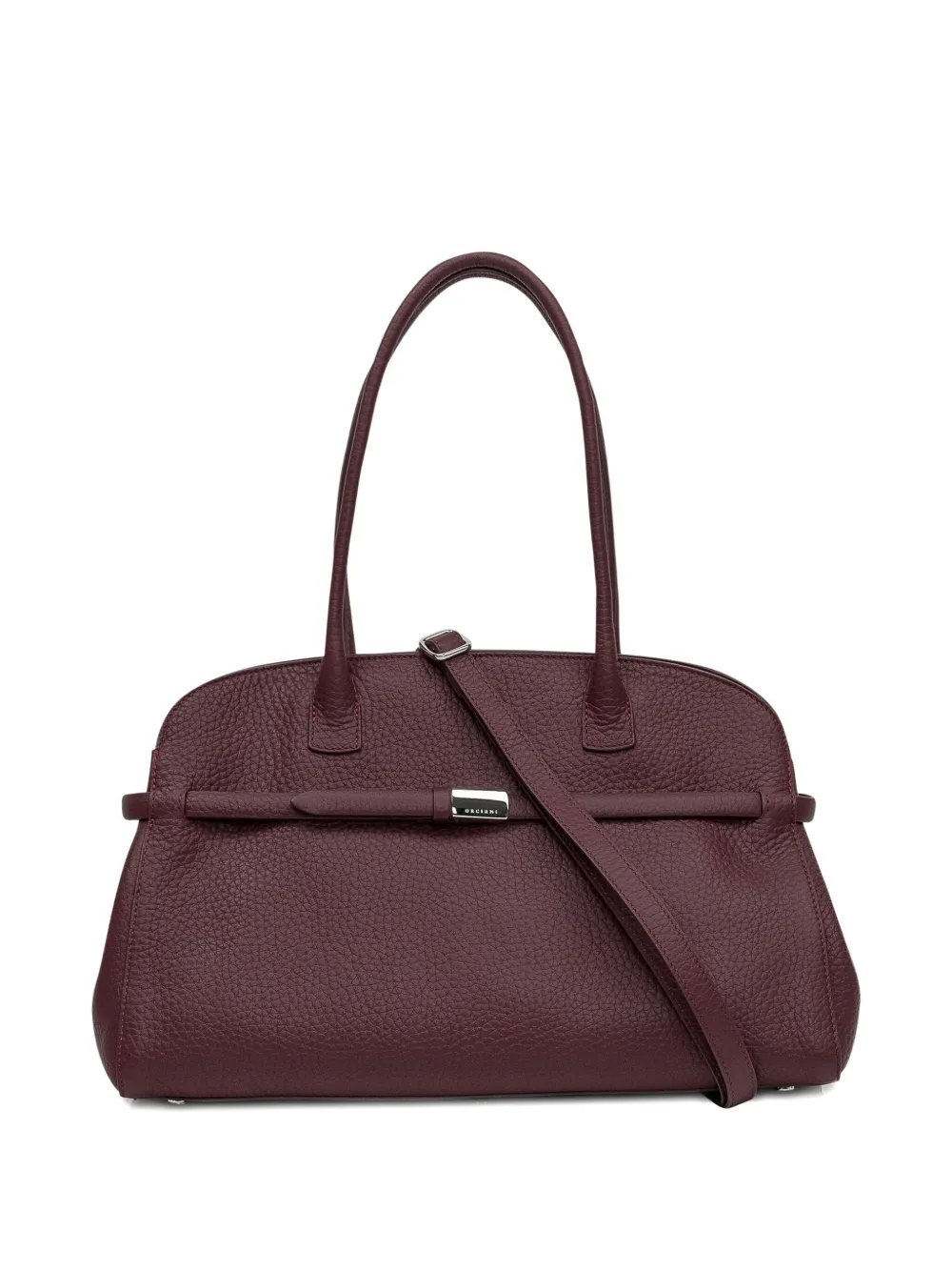 Orciani Bordeaux Leather Hand Bag With Metallic Detailing In Red
