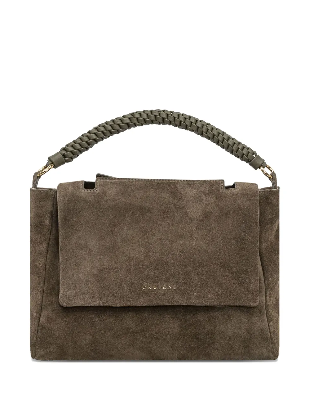 Orciani Medium Sveva Peach Braided-handle Suede Tote Bag In Brown