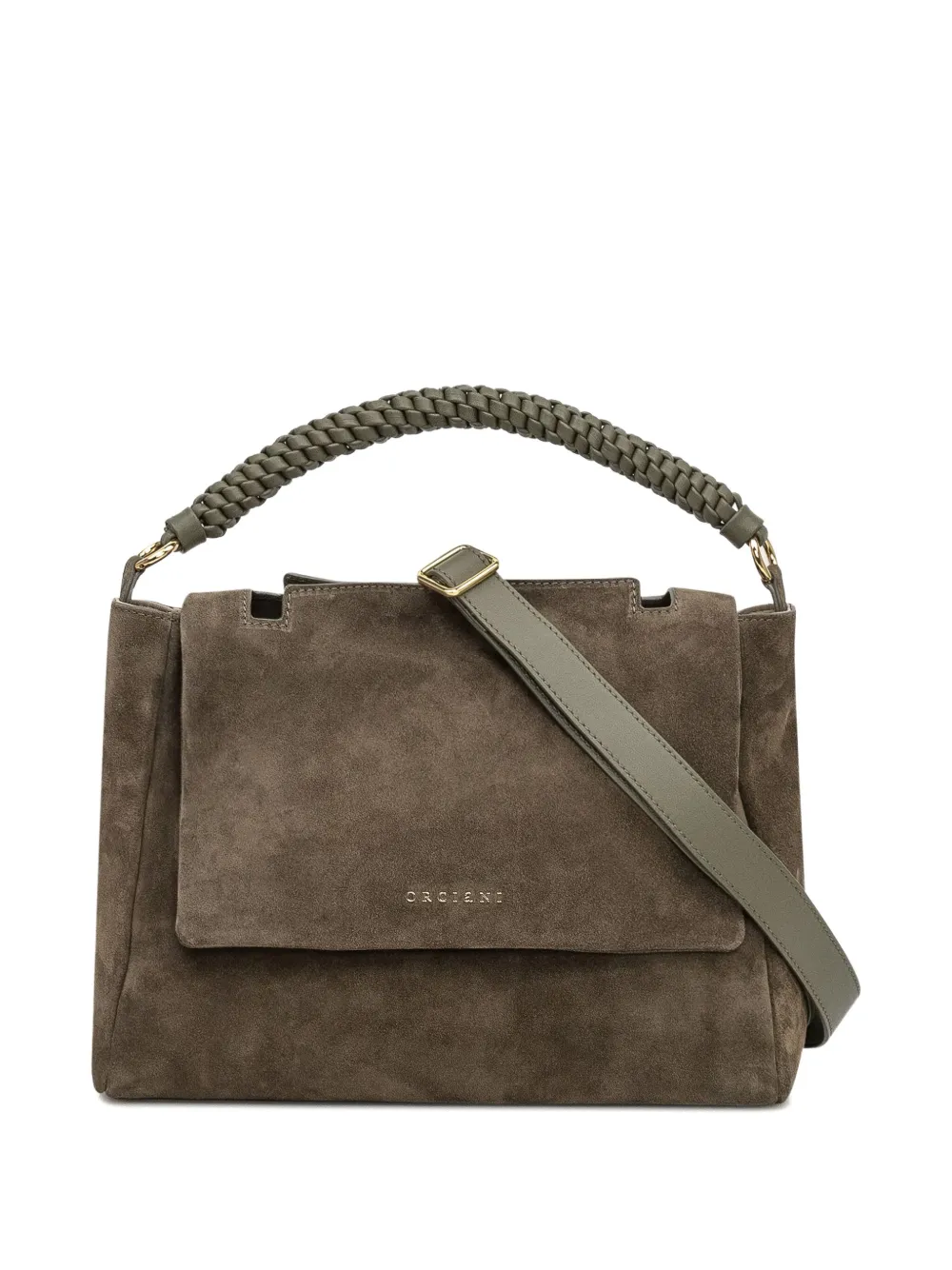 Orciani Medium Sveva Peach Braided-handle Suede Tote Bag In Brown