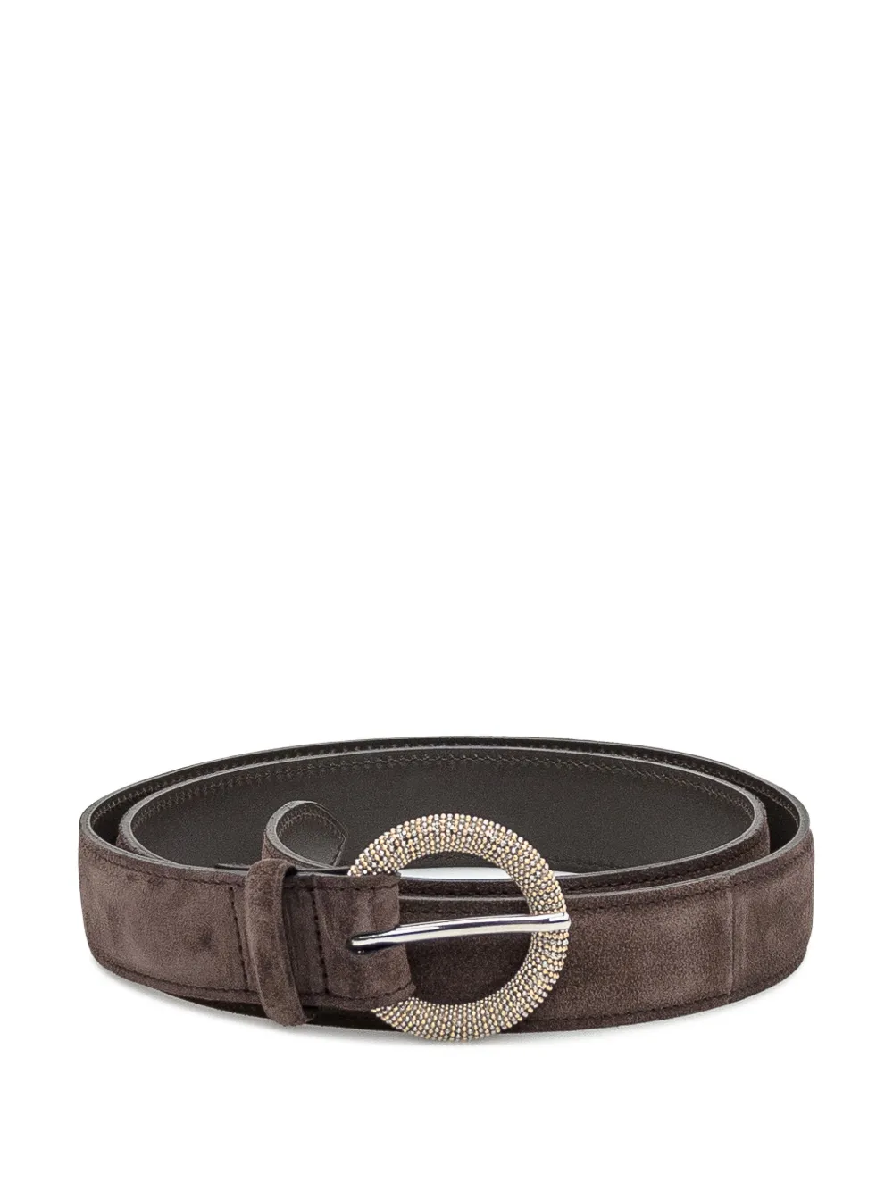 Orciani Beaded-buckle Suede Belt In Brown