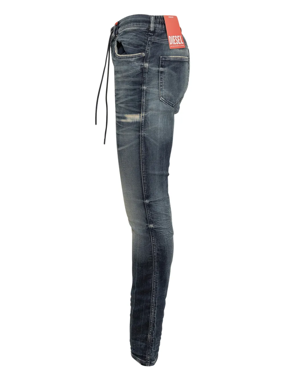 Diesel Gerafelde skinny jeans met trekkoord Blauw