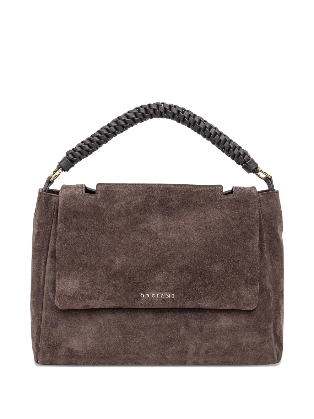 Orciani Medium Sveva Peach Braided-handle Suede Tote Bag In Brown