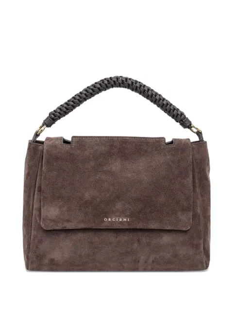 Orciani medium Sveva Peach braided-handle suede tote bag