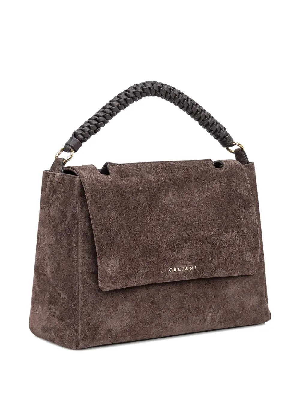 Orciani Medium Sveva Peach Braided-handle Suede Tote Bag In Brown