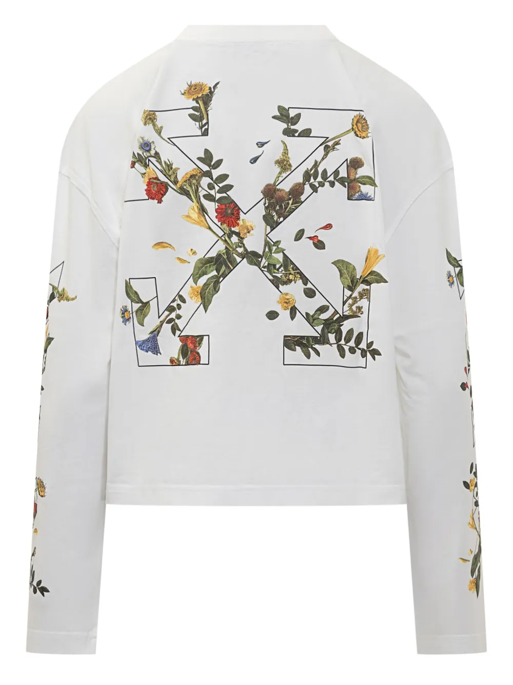 Off-white Floral-print Long-sleeve T-shirt In White