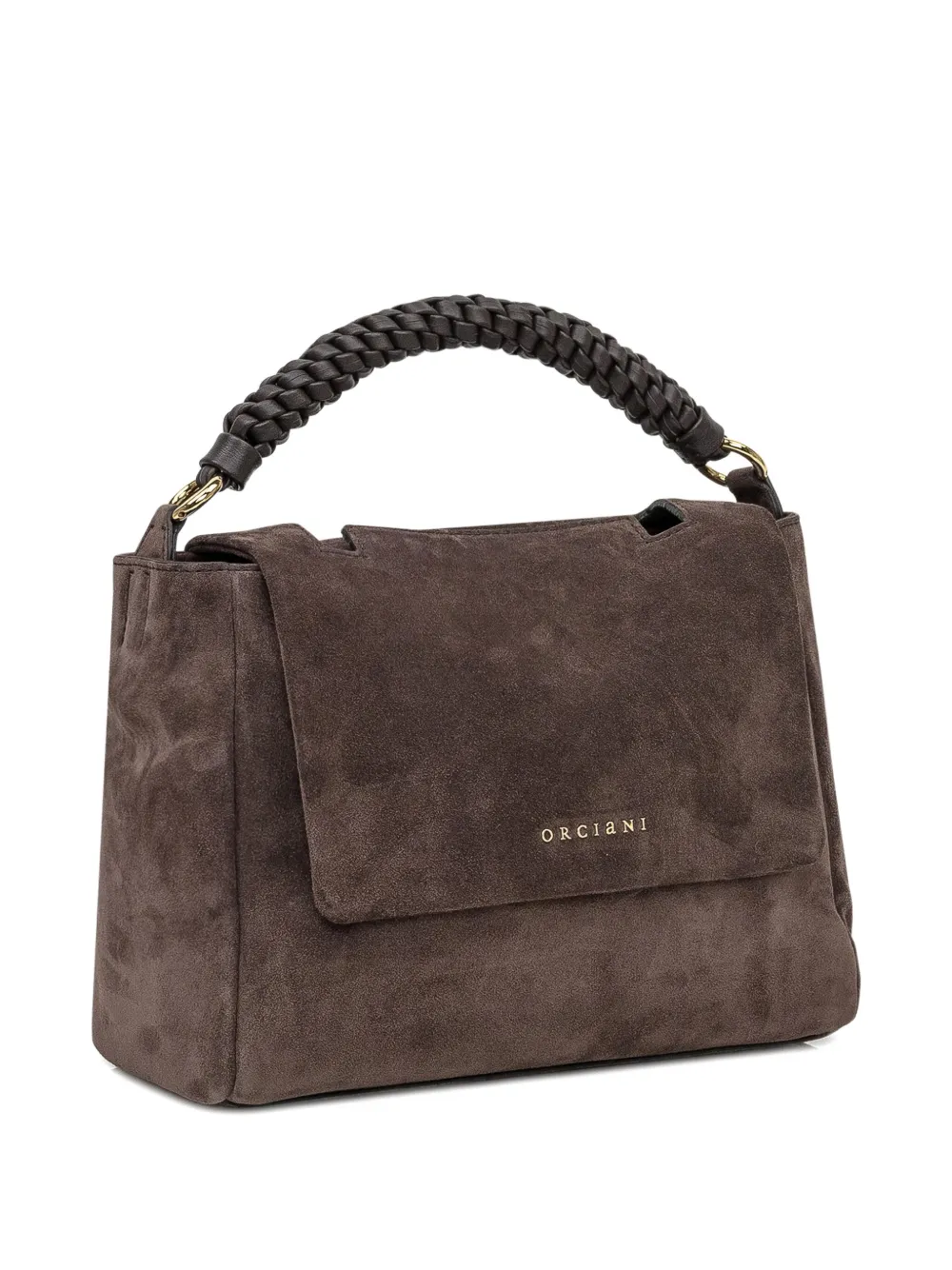 Orciani Small Sveva Peach Braided-handle Suede Tote Bag In Brown