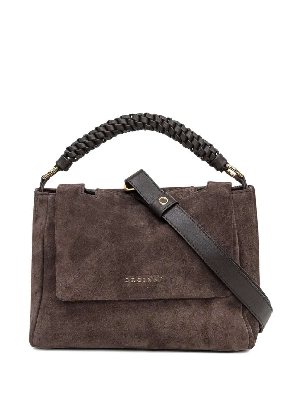 Orciani Small Sveva Peach Braided-handle Suede Tote Bag In Brown