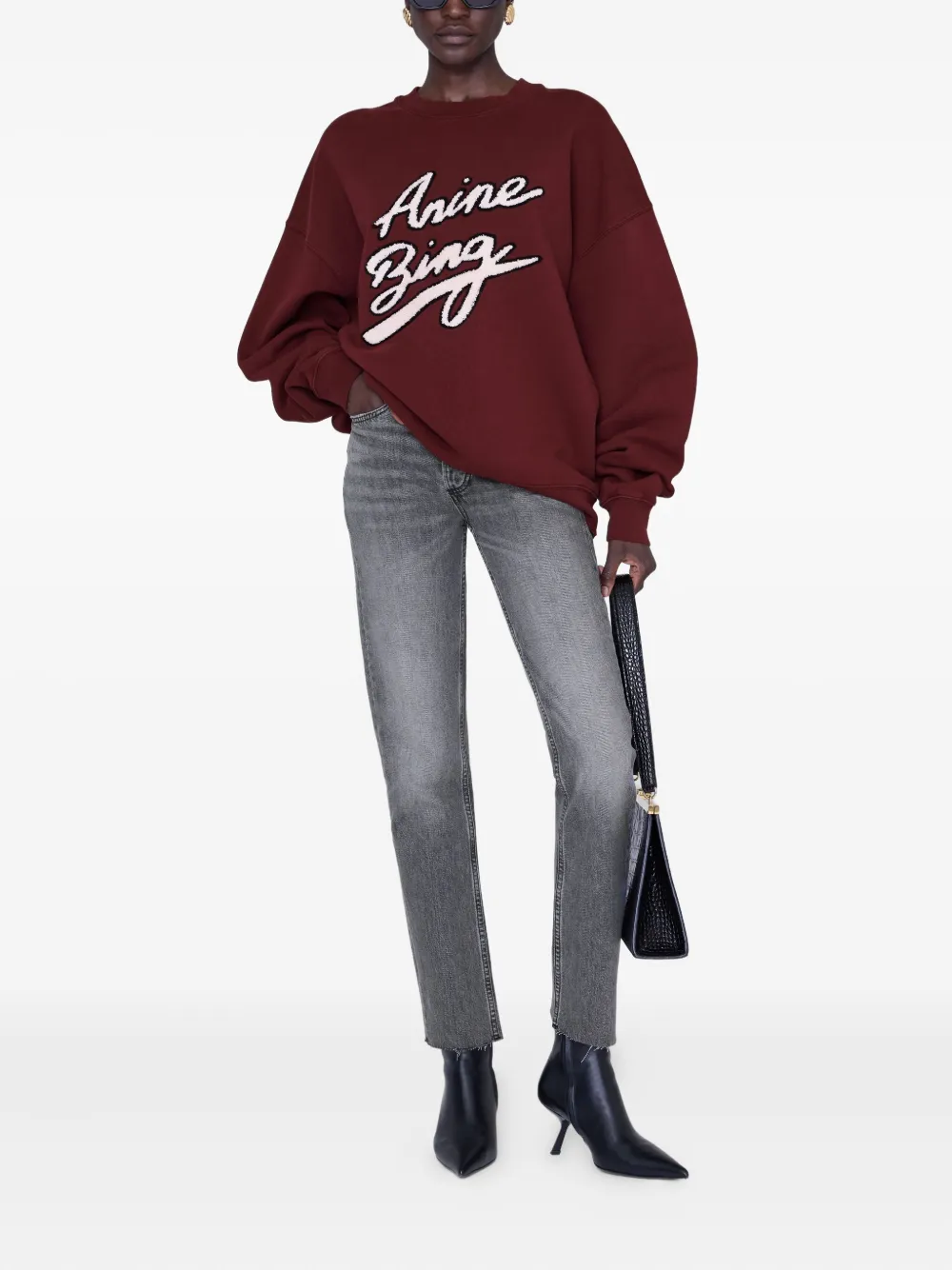Anine Bing Miles Chenille Signature Sweatshirt In Red
