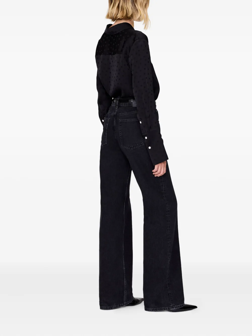 Anine Bing Amanda Dot Jacquard Blouse In Black