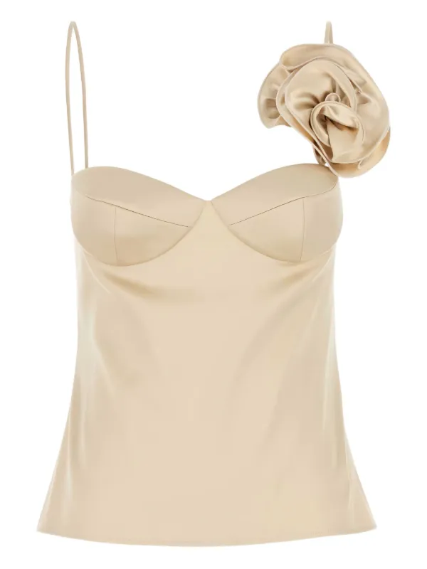 Magda Butrym Rose-appliqué Satin Top in Neutrals