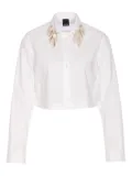 PINKO pearl-crystal embellished crop shirt - White