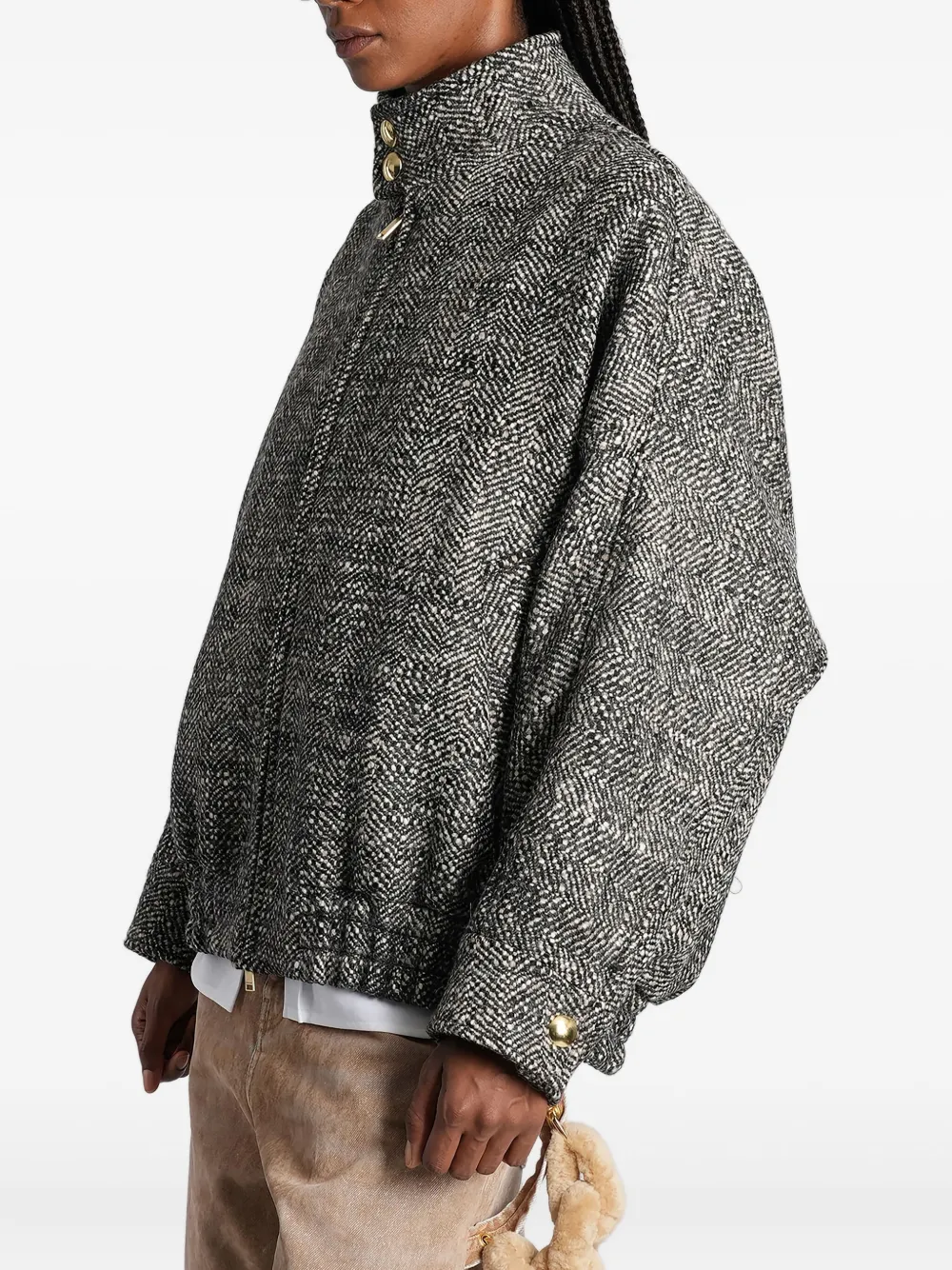 Darkpark Herringbone-pattern Bomber Jacket In Gray