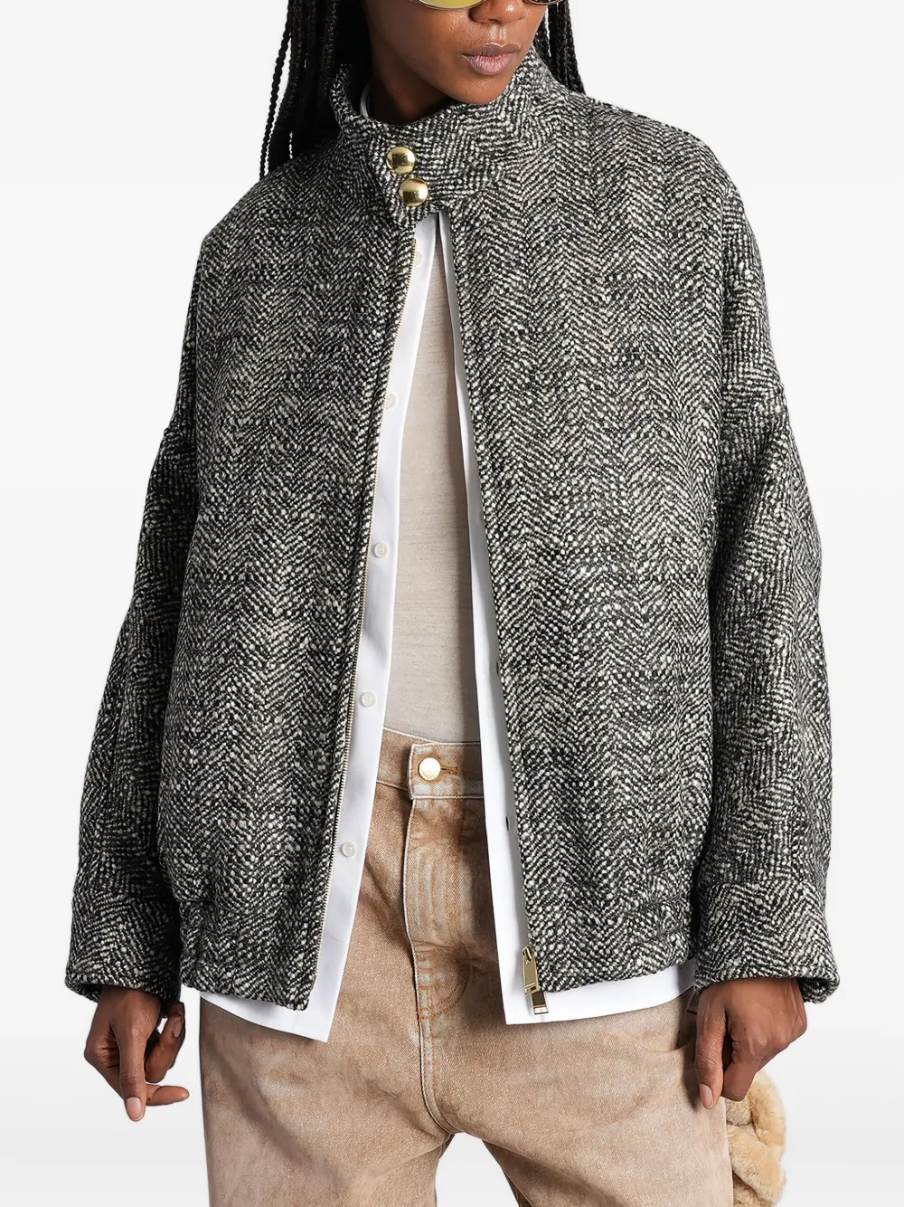 Darkpark Herringbone-pattern Bomber Jacket In Gray