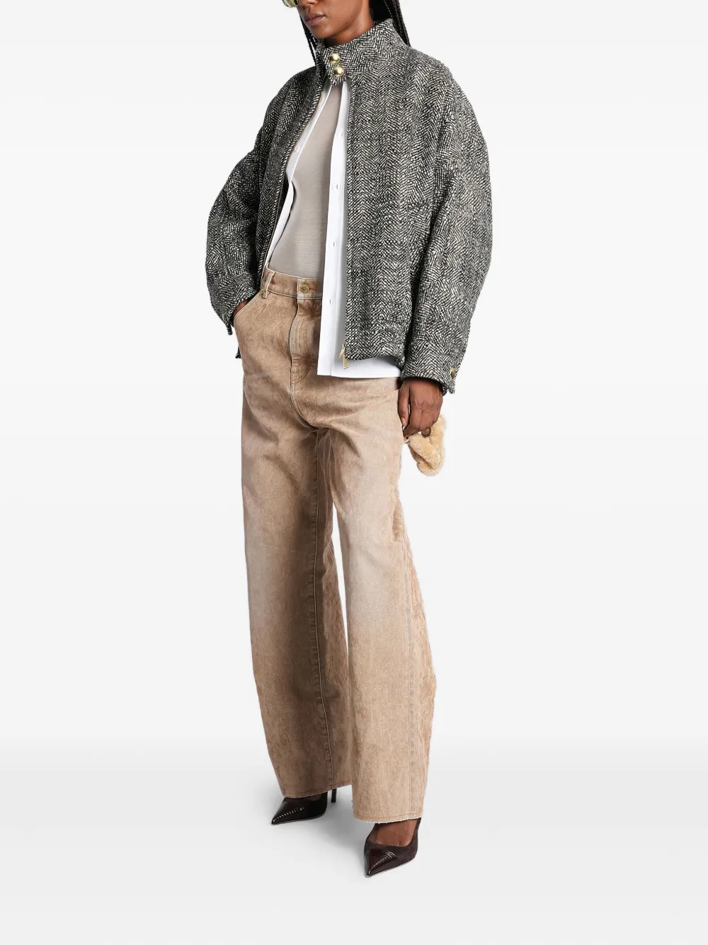 Darkpark Herringbone-pattern Bomber Jacket In Gray