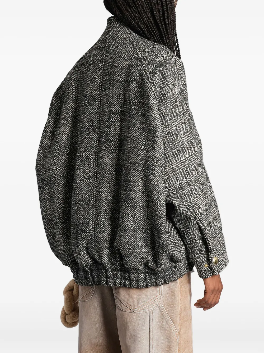 Darkpark Herringbone-pattern Bomber Jacket In Gray